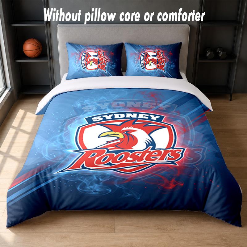 Sydney Roosters Design Bett Bettwäsche Set 1 Bettbezug + 2 Kissenbezüge Weich Atmungsaktiv Haushalt Bettwäsche