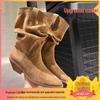 2025 Autumn/Winter Men's Suede Chunky Heel Pointed Toe Boots - Mid-Heel Ankle, Mid-Calf, High-Heel Slouch, Western Cowboy Styles