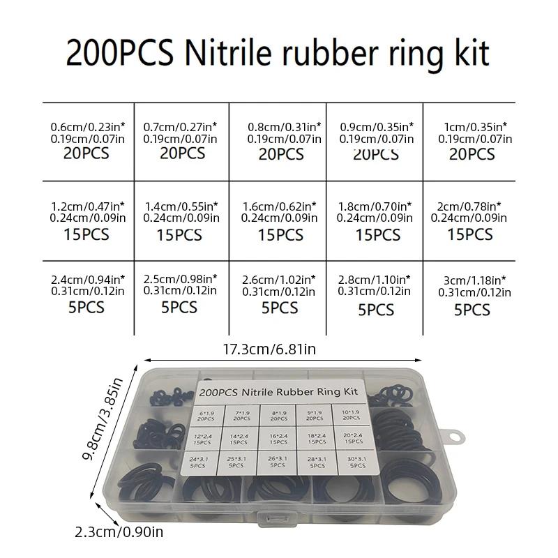 200pcs Rubber O-ring Boxed For Faucet Hose Connector Seal Valve Water Proof Machine Oil Proof Washer Combo Set Accessories