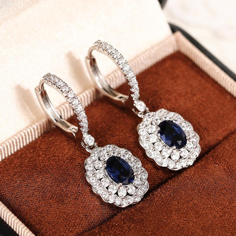 925 Sterling Silver Drop Earrings Blue CZ Inlay Fashion Jewelry Dangle Earrings for Ladies Party Wedding Anniversary