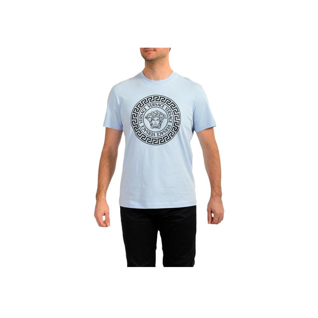 Versace Logo Print Crew Neck Short Sleeve T-Shirt Men T-Shirts Blue 10118611A120762VI70