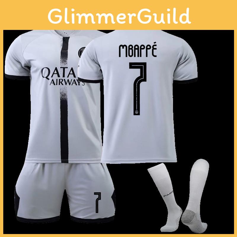 2023 Paris Auswärts Grau Fußballtrikot Messi Mbappe Neymar Polyesterfaser Größen 16-28 Xs-2xl