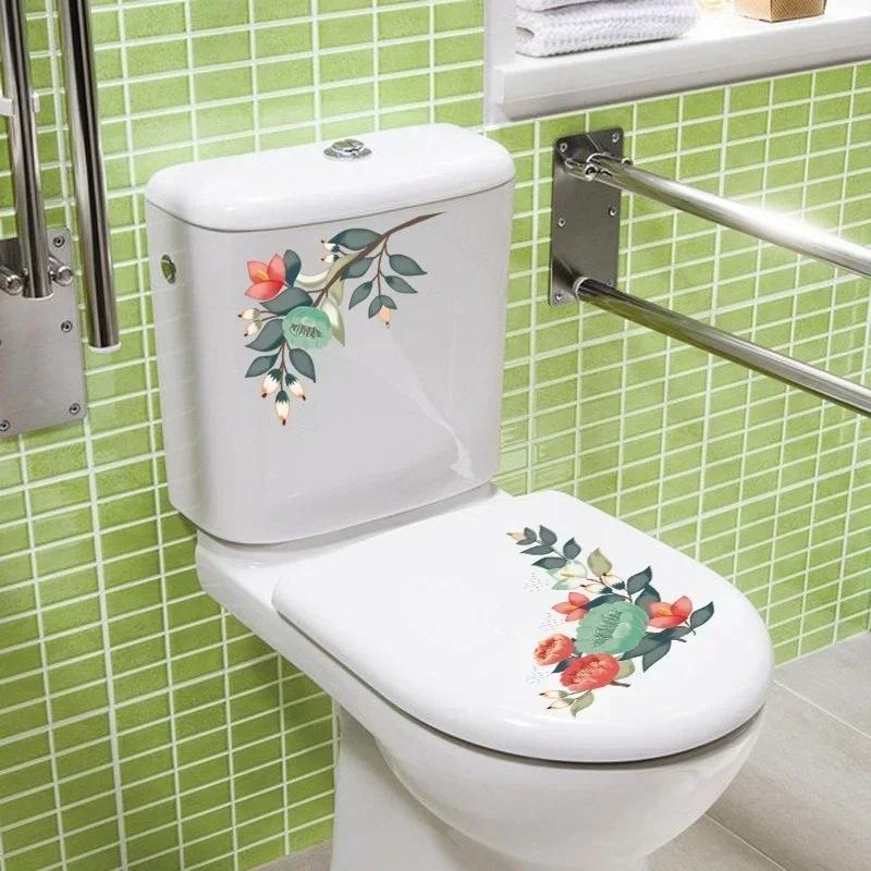 Flower Mural Toilet Stickers Bathroom Decoration Stickers Bathroom Decors Self-adhesive Paintings Removable PVC Sticker 1Piece