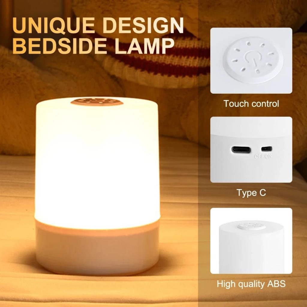 JOYBLISS Touch Night Lamp 3 Modes Dimming Bedroom Bedside Lamp USB Charging Night Light Ambient Light Soft Light Table Lamp for Kids Gift