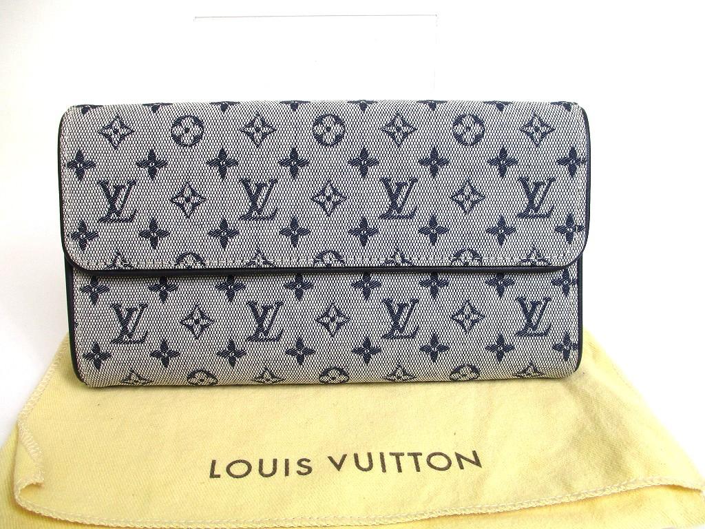Autentisk LOUIS VUITTON Monogram Mini Navyblå Lærred Trefoldet Pung International #b081 Sælger renoveret