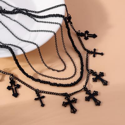 4pcs/set Gothic Black Cross Pendant Necklaces for Women Girls Multilayer Choker Necklace Chain Punk Jewelry Gifts