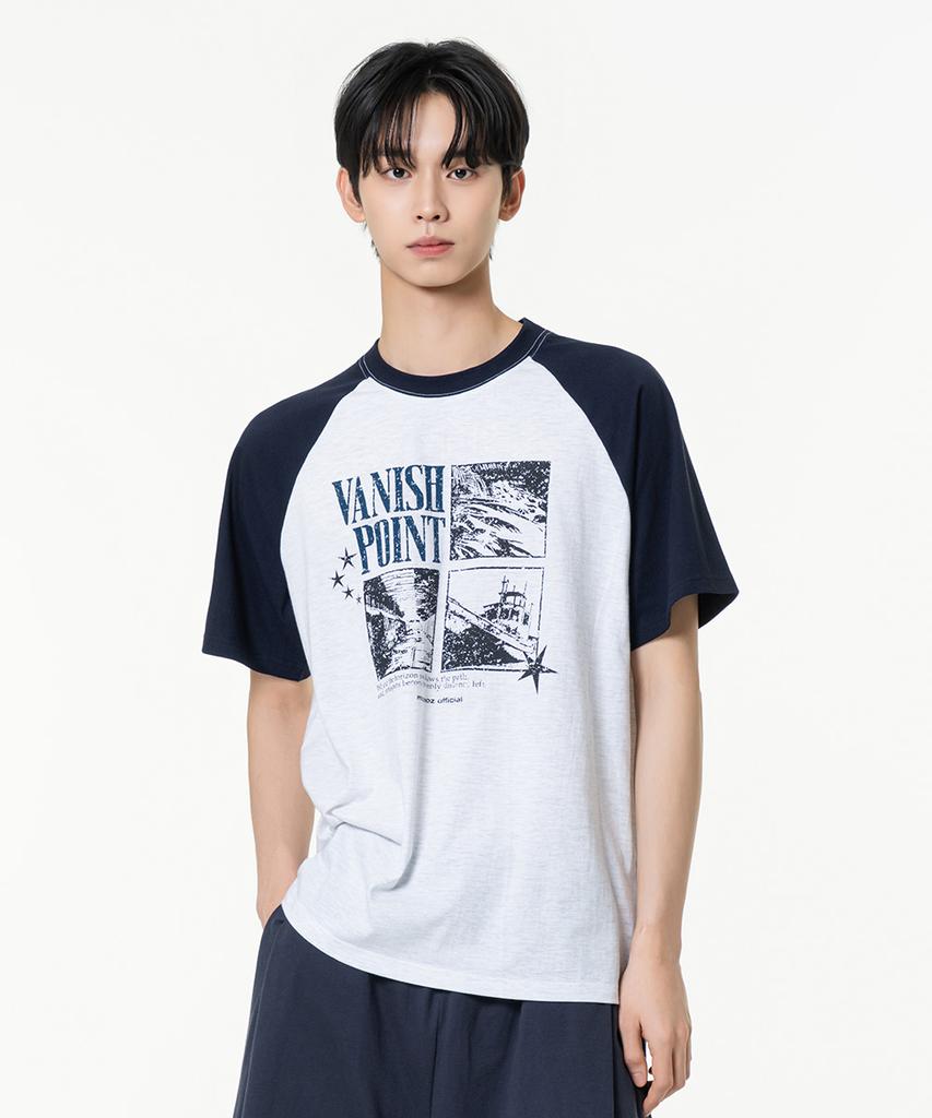 MOZMOZ Vanishing Point Raglan Graphic Short Sleeve T-Shirt Navy