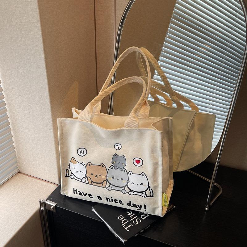 Cartoon printed bag women's new versatile student canvas bag large-capacity shoulder tote bag