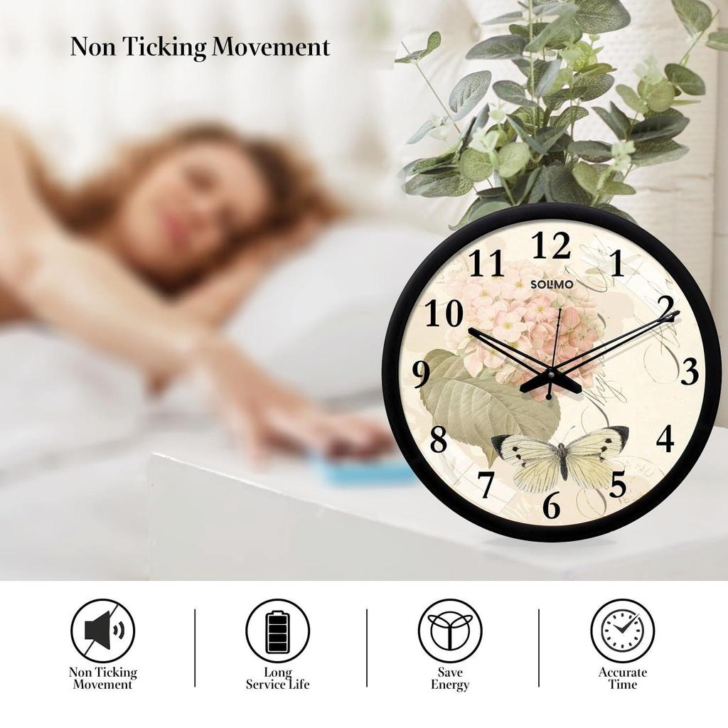 Plastic Silent Movement Designer Wall Clock (Black Frame, 12-inch)