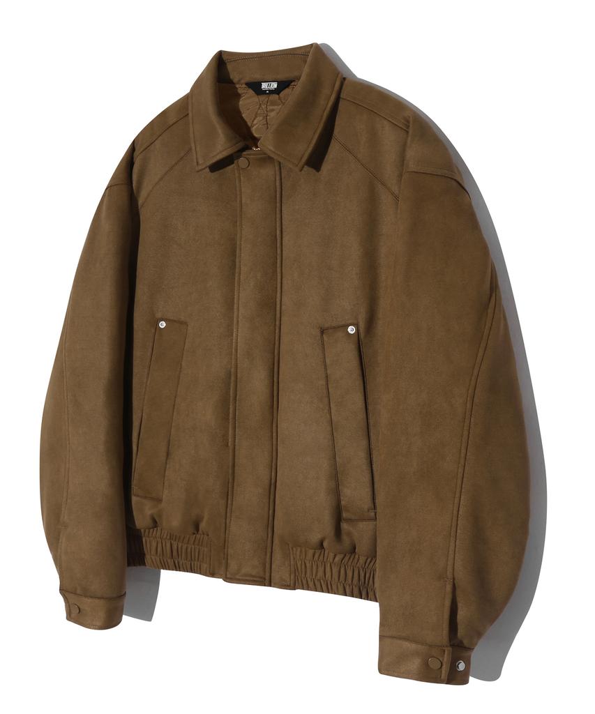 Trillion Suede Rivet Blouson Zip-Up Jacket (Brown)