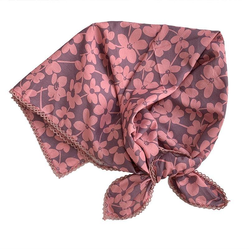 Ladies silk scarf square scarf high sense spring and summer retro small floral headscarf pastoral literary scarf
