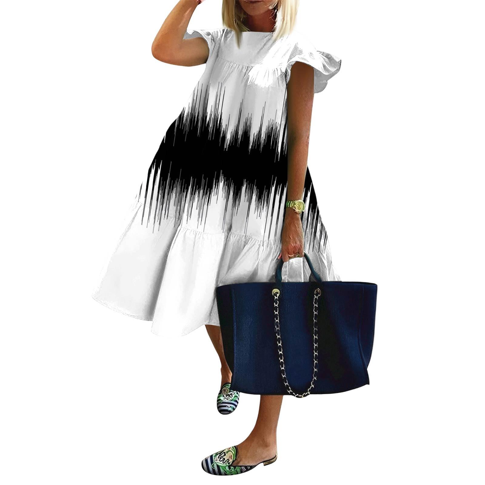 

Женские модные повседневные свободные платья с круглым вырезом и оборками на рукавах с принтом XL белый