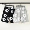 Summer Casual Beach Pants Men Shorts Flower Print Drawstring Elastic Waist Loose Pockets Short Pleated Vacation Sport Homewear