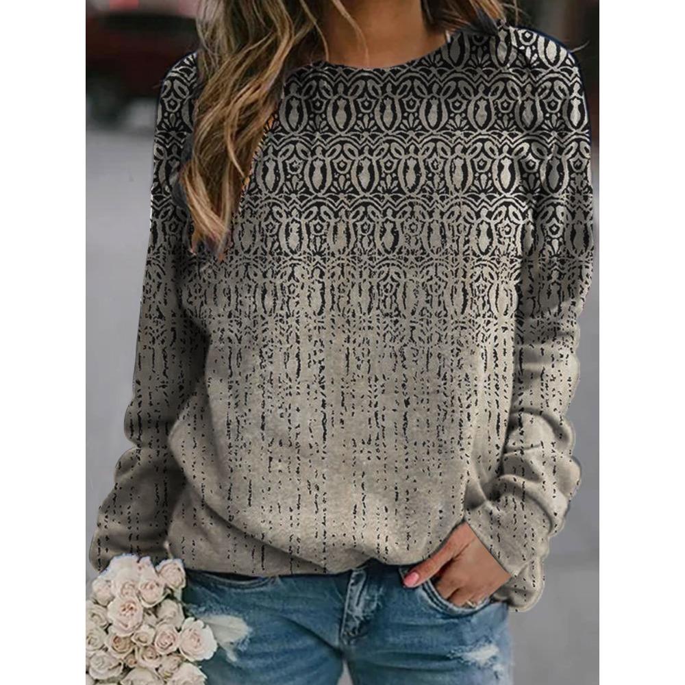 GMXIA Spring and Autumn Women's Retro Casual Fashion Crewneck National Style Hoodie