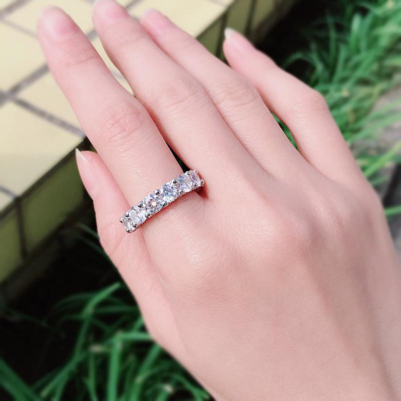 Wong Rain Classic 100% 925 Silver Round Cut High Carbon Diamonds Gemstone Engagement Couple Rings Band Fine Jewelry