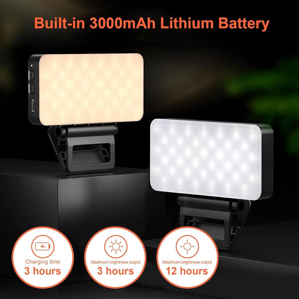 LED Selfie Light Phone Light, 3000mAh Rechargeable Video Light with Clip,3 Light Modes CRI95+,Portable Fill Light for Phone iPad