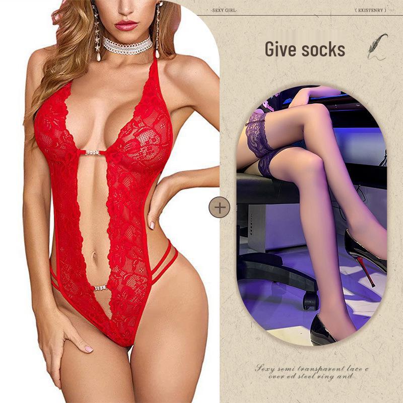 European and American Sexy See-Through Backless Lace-Up Lingerie 