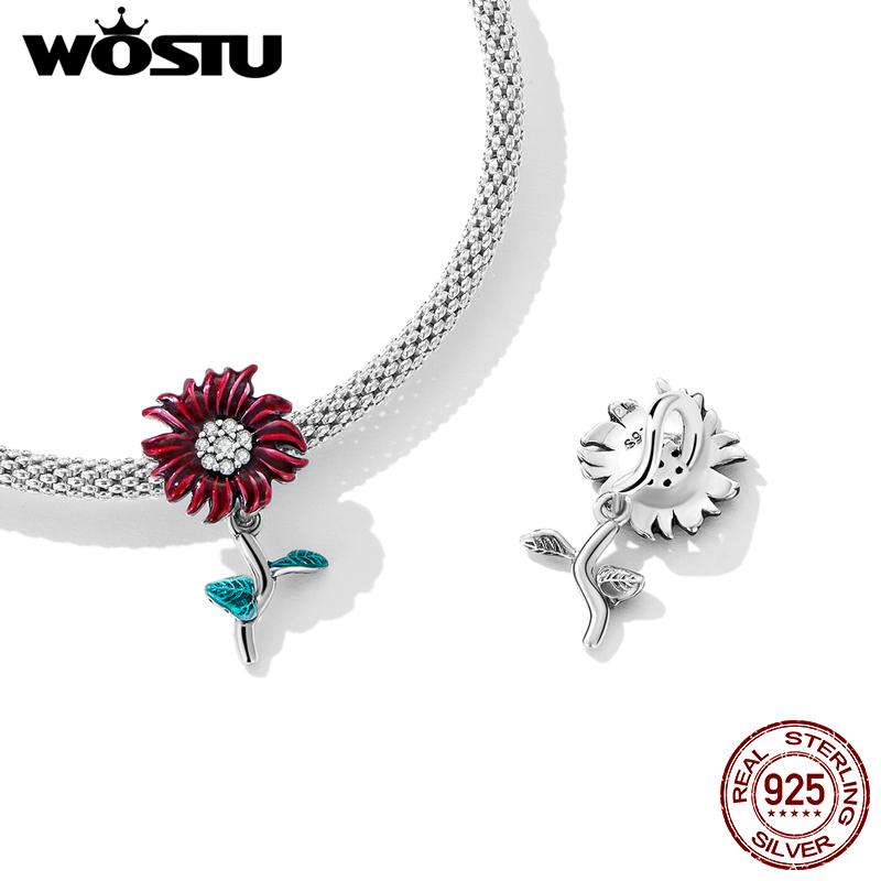 

WOSTU стерлингового серебра 925 пробы красочные Lucky Daisy Flower Подвески бусины подходят оригинальный DIY браслет ожерелье ювелирные изделия подарки 925 silver
