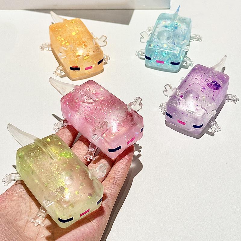 Quetschbares Axolotl-Spielzeug mit Glitzer-Pailletten, langsam aufsteigende Stressabbau-Kugel, Tier-Sensorik-Fidget-Spielzeug, Quetsch-Entlüftungsspielzeug, Lustiges Spielzeug, Geschenk