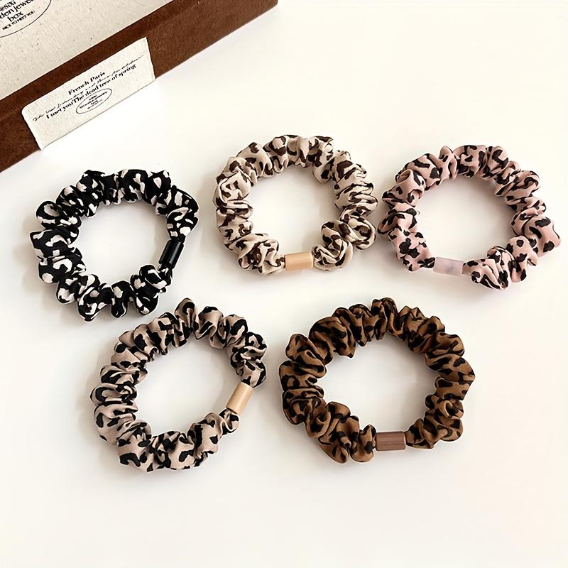 5pcs Leopard Print Elastic Hair Ties High-Elasticity Ponytail Holders Buns and Braids Hair Accessories Elastic Hair Bands