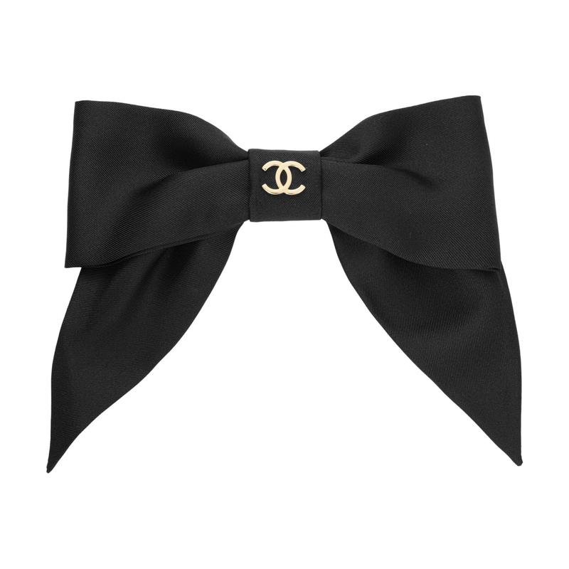

CHANEL [24P Spring and Summer New Products] Bow Double C Logo Twill Hairpin Women s Black чорний