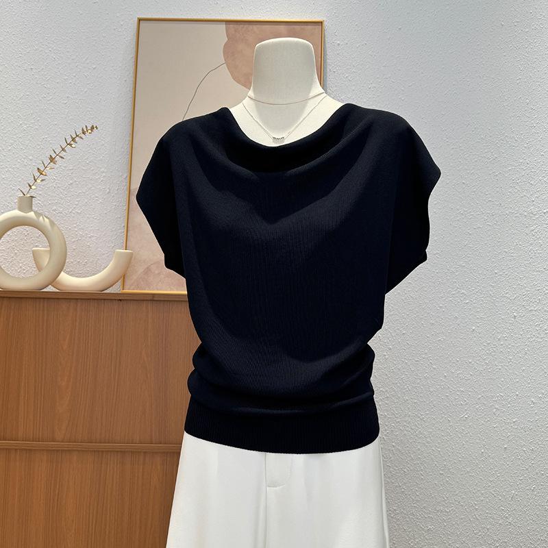 Short-sleeved Knitted Sweater, A New Summer T-shirt for Women, Versatile, Cinched Waist and Slimming, One-shoulder Top