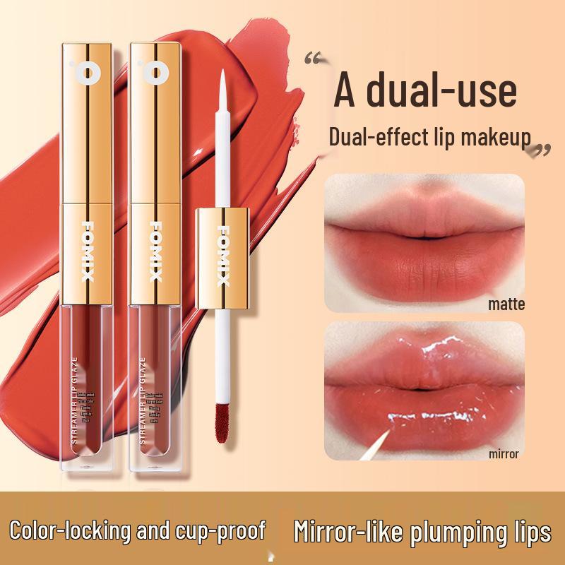 FOMIX Double-Headed Mirror Gloss: Hydrating, Non-Sticky, High-Shine Lip Glaze for Plump Lips.