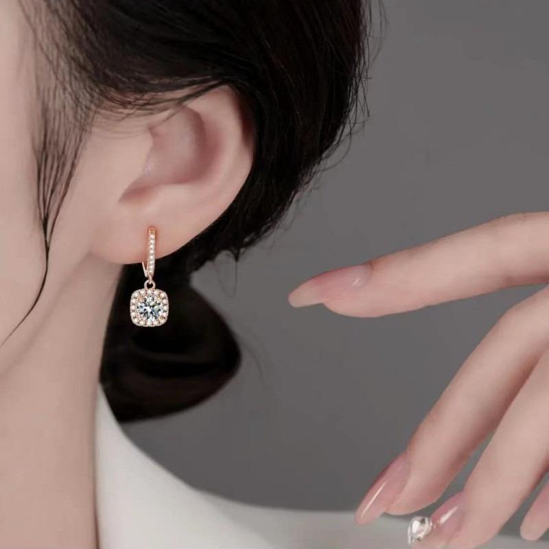 1PC moissanite earrings s925 sterling silver zircon stud earrings women's earrings classic square bag earrings jewelry