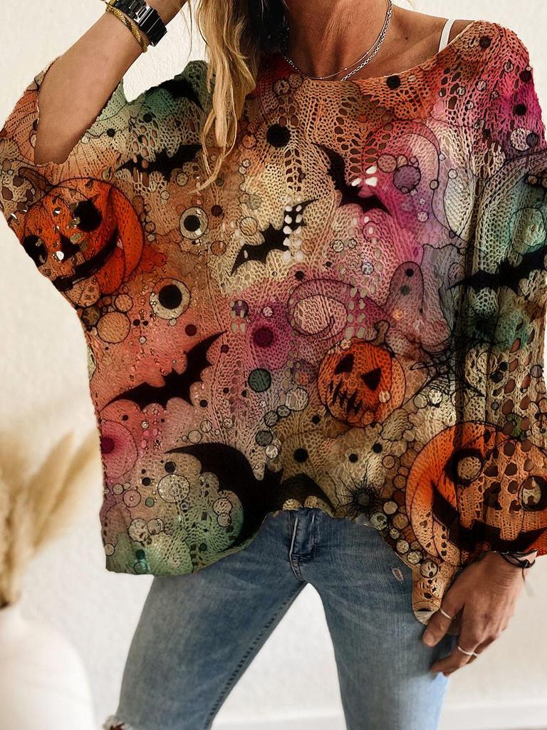 2026 Women's Casual Long-Sleeve Pumpkin Sweater for Halloween