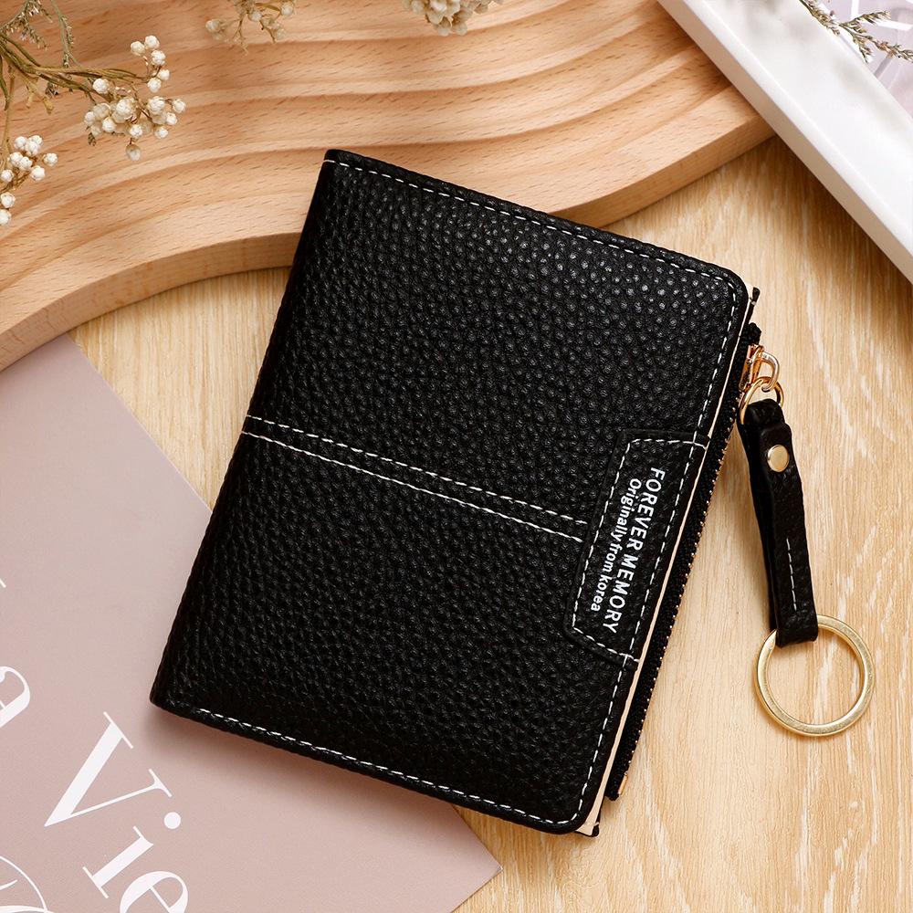 

New simple lychee patterned short wallet for women fashionable zipper two-fold wallet leather texture coin purse