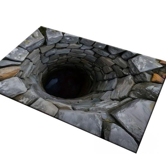 3D Hole Rug Realistic Optical Illusion Rug Funny Bottomless Pit Doormat Absorbent Non-slip Floor Mat for Bathroom Living Room Entryway