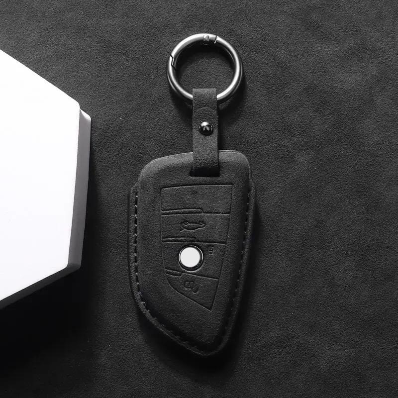 Suede Faux Leather Car Key Case Cover For BMW X1 X3 X5 X6 X7 1 3 5 6 7 Series G20 G30 G11 F15 F16 F20 G01 G02 Keychain Protector