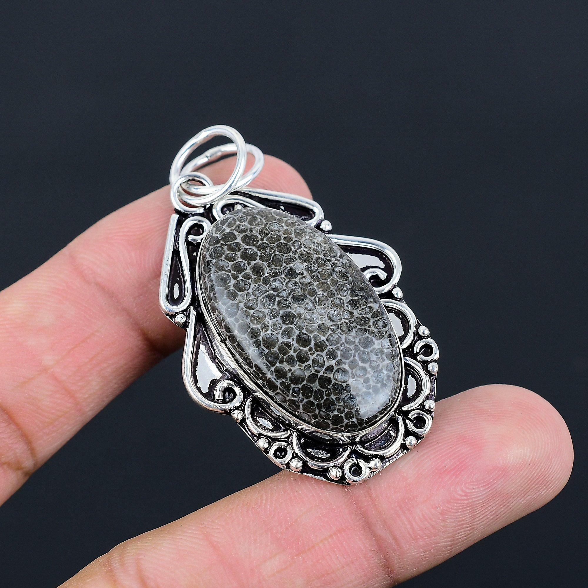 

Daughters Day Sale Oval Stingray Coral Stone Wedding New Pendant Sterling Silver