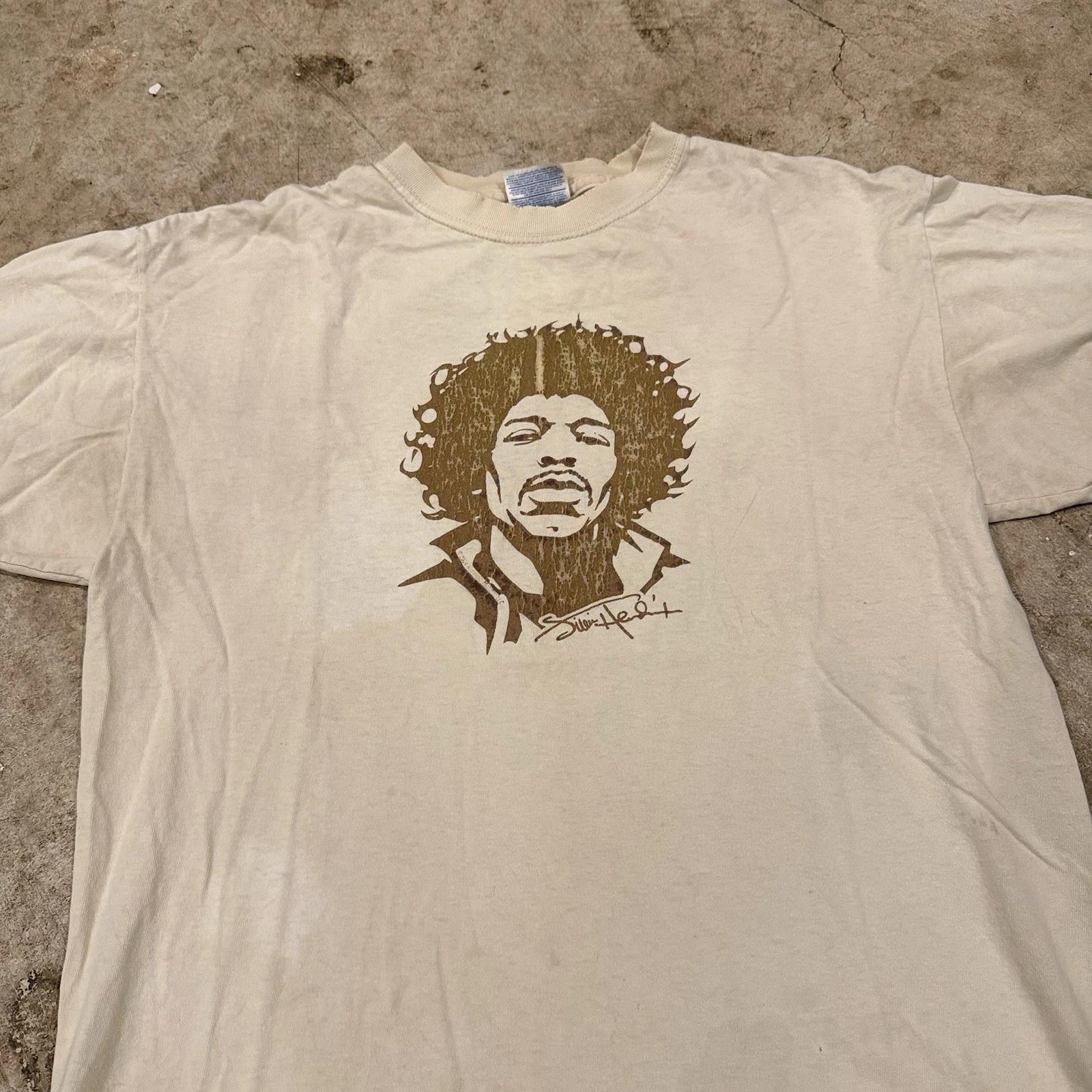 

Vintage Y2K Jimi Hendrix Velvet Graphic Mens L Beige T-T-Shirt Rock Blues Music M