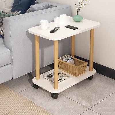 Beistelltisch Rechteckiger Beistelltisch Holz Nachttisch mit 2-stufigem Ablageboden Wohnzimmer Kleiner Couchtisch Holzfurnier Nachttisch