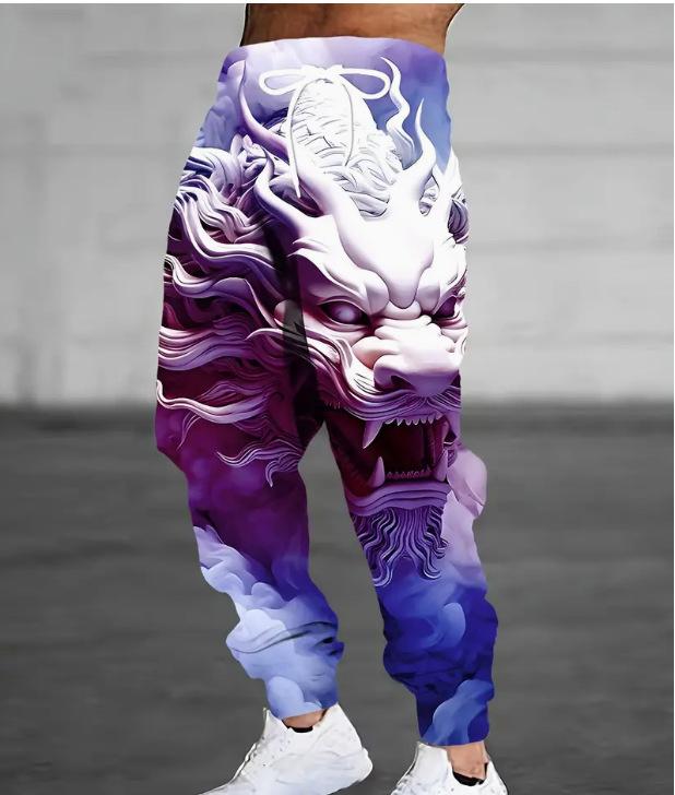 

Мужские брюки-джоггеры с принтом белого и серого китайского дракона, уличная повседневная одежда 5XL