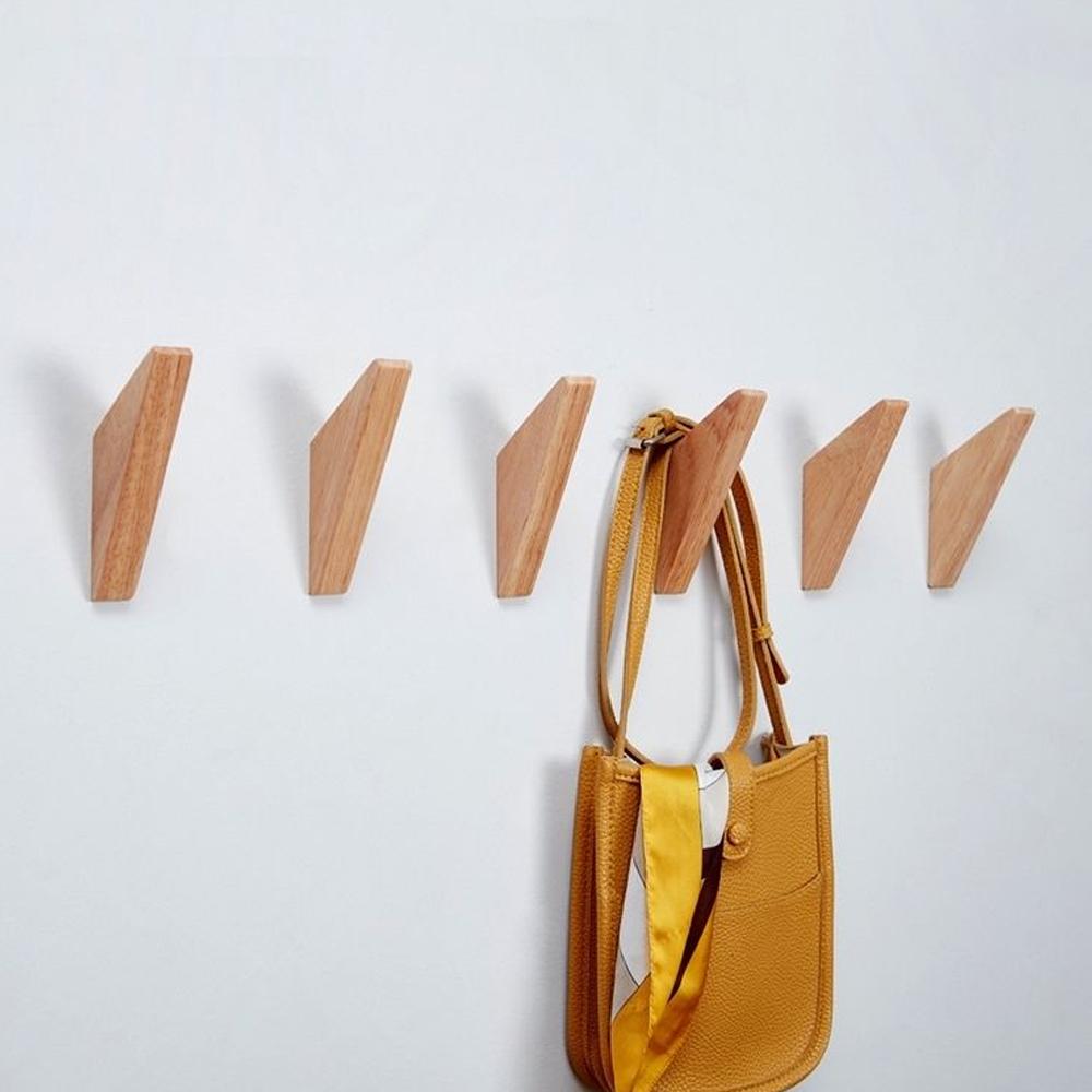 Triangle Wood Clothes Hanger Wall Mounted Coat Hook Decorative Key Holder Hat Scarf Handbag Storage Hanger Bathroom Rack