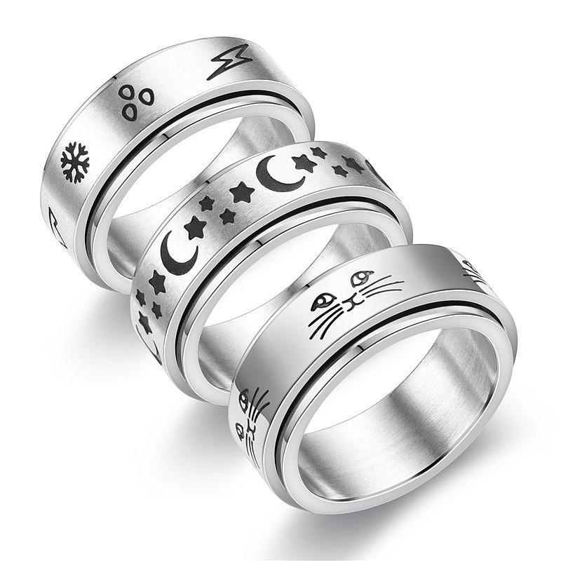 Copper Color Spinning Anxiety Rings for Men Women Star Moon Relaxing Ring 2025 Stainless Steel Anti Stress Rings Knuckle Zircon
