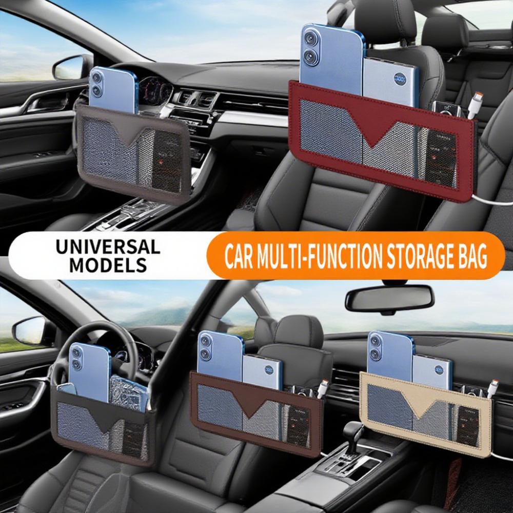 Car Seat Side Pocket Storage Bag, PU Leather Multifunctional Small Car Console Side Storage Bag, Mobile Phone Sunglasses