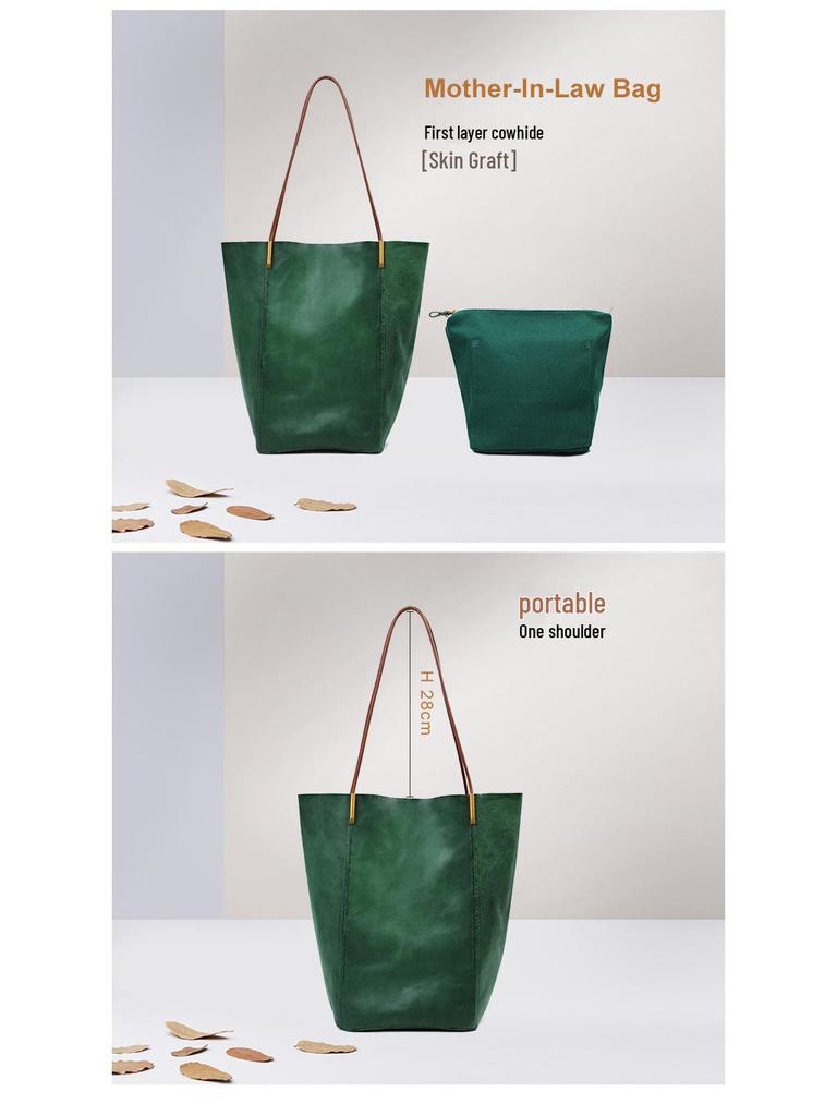 Genuine Leather Large Capacity Tote Bag for Women - High-End Commuter Shoulder Bag