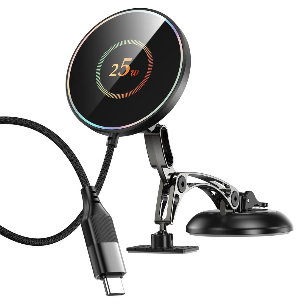 Magnetic Wireless Car Charger & Phone Holder - Cool Black Tech with Strong Suction