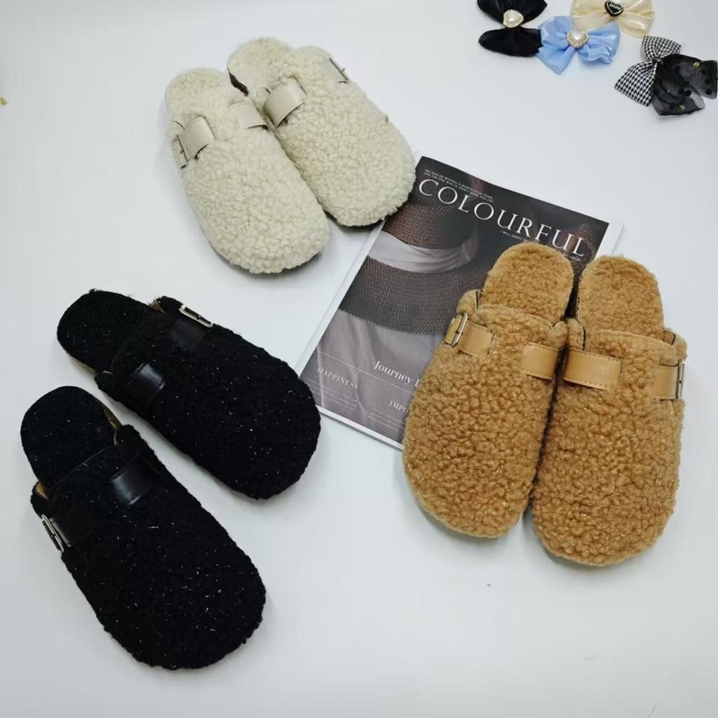Ladies, Suede Shoes, Fluffy Slippers, Birkent Shoes, Outerwear Shoes, Toe Shoes, Slippers, Warm Shoes