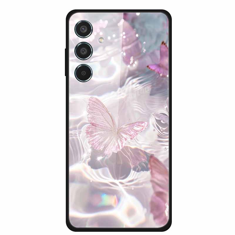 Glass Cellphone Case For Samsung Galaxy M35 Hard Plastic Back Cover For Samsung M 35 Flowers Painted Cases Fundas Shell Shield