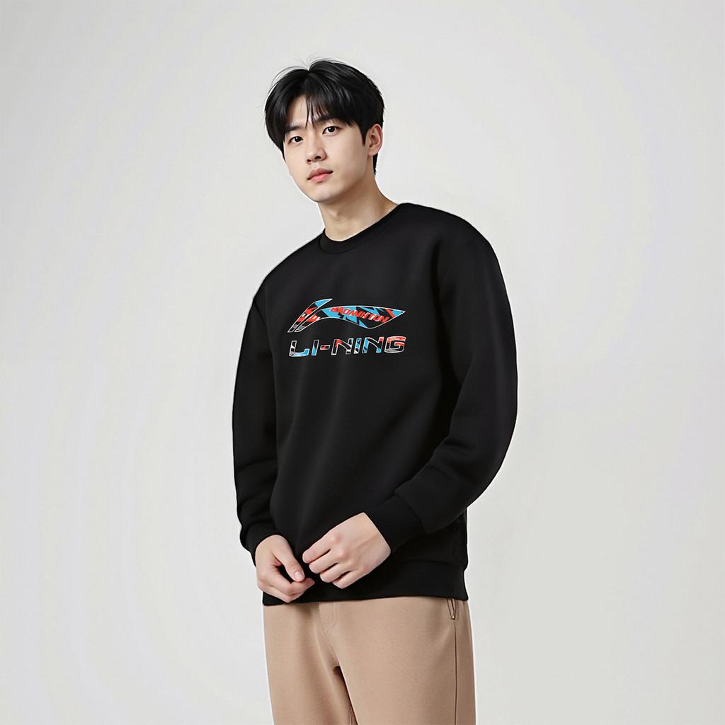 Li Ning Casual Fashion Logo Versatile Comfortable Round Neck Pullover Loose Sweatshirt Unisex Sweatshirt AWDUH61-1