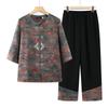 Mid-Aged Women's Summer Tang Suit Style Floral Two-Piece Set