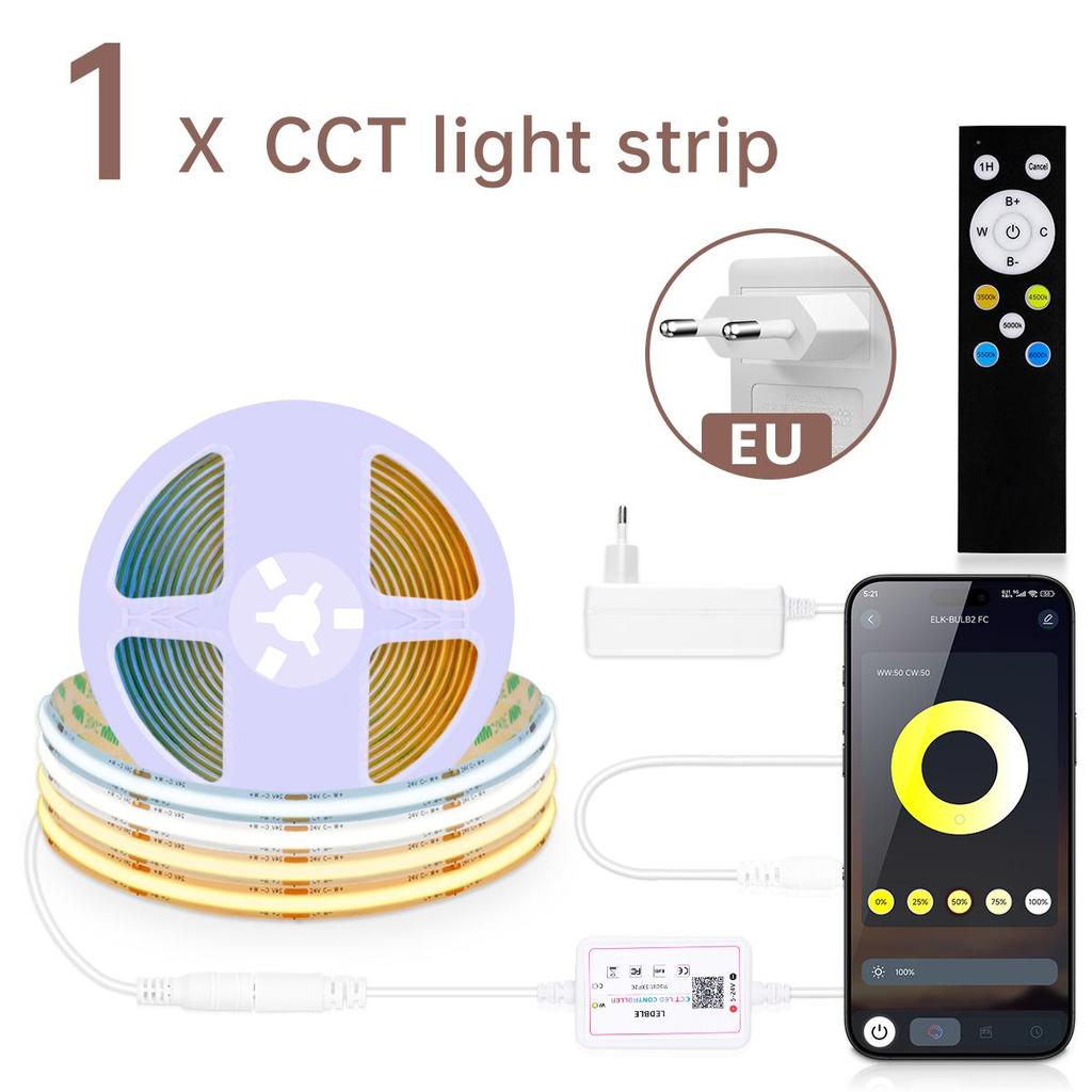 Bluetooth CCT COB LED Streifenlicht 2700K-6500K Dimmbare Lampe LED Band App-Steuerung Für Raum Küchen Dekor Beleuchtung 24V 2M 5M