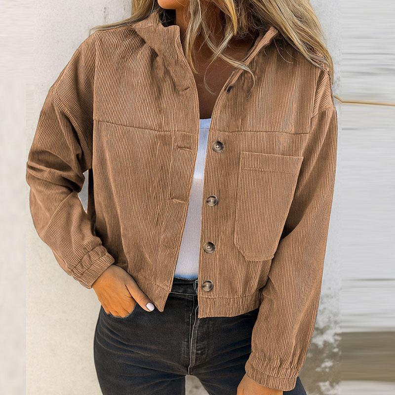 Fashion Corduroy Jacket Women Casual Hoodies Coat Female Long Sleeve Button Outerwear Short Jackets for Women Tops