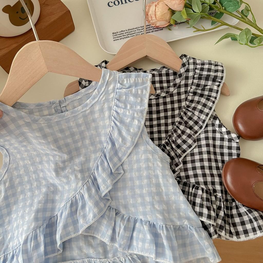 Adorable Blue And Black Princess Style Two Piece Set For Summer Girls Aged 3 To 8 Years