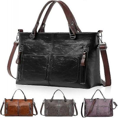 Ladies Vintage Leather Shoulder Bag, Large Capacity Waterproof Tote Bags, Women Crossbody Bag Multi-pocket Shoulder