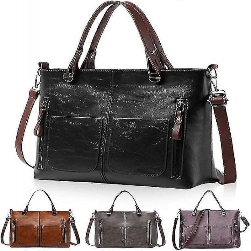 Ladies Vintage Leather Shoulder Bag, Large Capacity Waterproof Tote Bags, Women Crossbody Bag Multi-pocket Shoulder